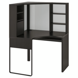 MICKE corner workstation black brown front view