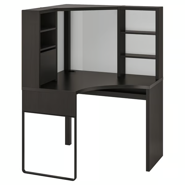 MICKE corner workstation black brown front view