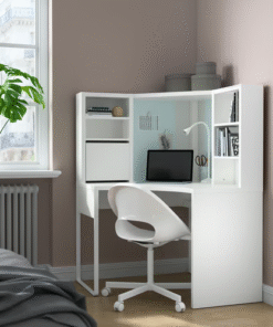 Modern home setup featuring IKEA MICKE corner workstation – ideal for small bedroom offices and study spaces