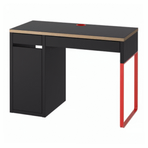 Modern IKEA red desk with drawer and cabinet – front view