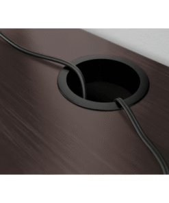Desk cable outlet detail on MICKE black-brown desk