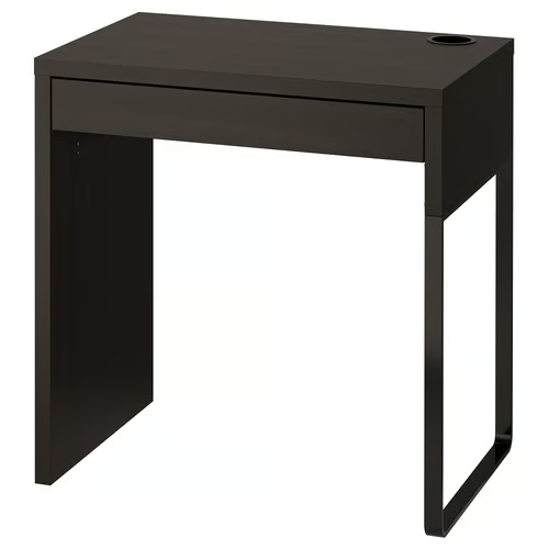 MICKE desk black-brown front view with drawer