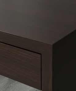 close-up of black-brown MICKE desk surface and drawer front