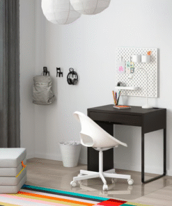 black-brown MICKE desk in colorful room with white chair