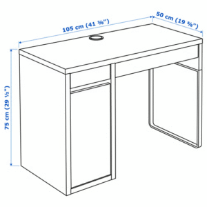 Dimensions of MICKE white anthracite desk – 105 cm wide, 50 cm deep, 75 cm high