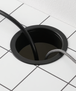 Cable outlet on MICKE white anthracite desk for organized wires