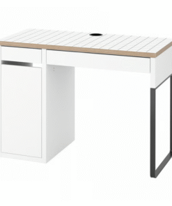 white desk ikea – compact white desk with drawer and cable outlet