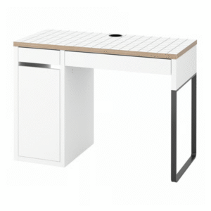 White and anthracite MICKE desk with drawer and cable outlet for small rooms
