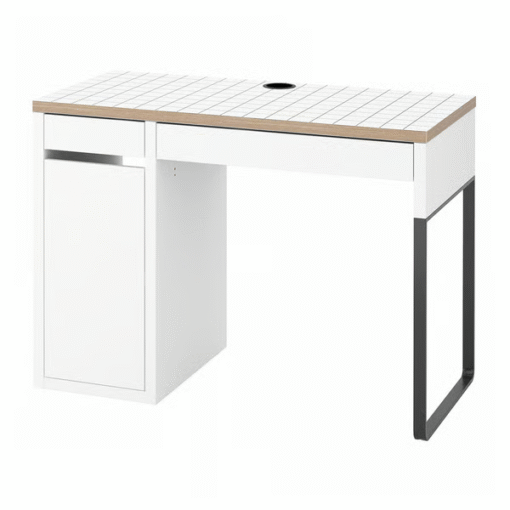 white desk ikea – compact white desk with drawer and cable outlet