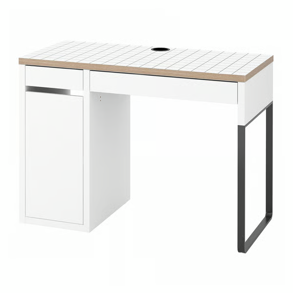 White and anthracite MICKE desk with drawer and cable outlet for small rooms