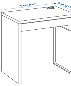 technical dimensions of MICKE white desk in inches and cm