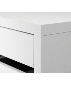 Close-up of IKEA MICKE drawer unit showing clean lines and white finish