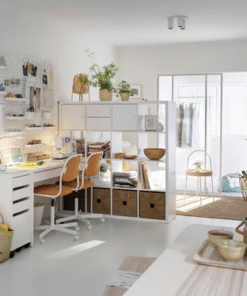 MICKE drawer unit in a Scandinavian-style home office with shelving and storage