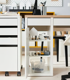 White MICKE drawer cabinet under desk in modern home office