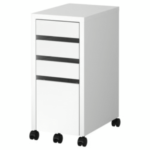 White MICKE drawer unit with drop file storage – 4 drawers on wheels