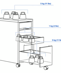 Load capacity illustration of MICKE drawer unit – 11 lbs on top, 5 lbs per drawer