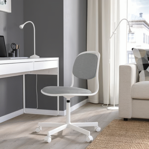 ÖRFJÄLL White and Light Gray Swivel Desk Chair – Ergonomic Office Chair with Wheels | IKEA - Image 2